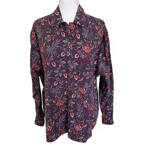 Women’s Patagonia Shirt Button-Up Blue Red Floral Long Sleeve Low-High size L